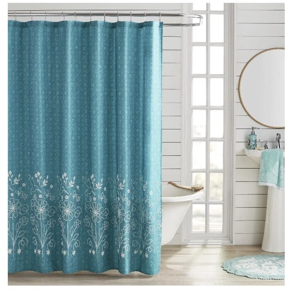Pioneer Woman‎ Mazie Fabric Shower Curtain Floral Chainstitch Embroidered NEW